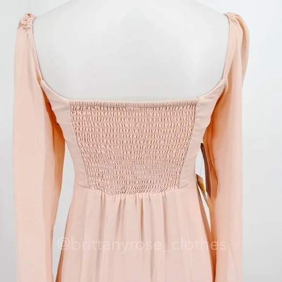 BHLDN Kayleigh Georgette Long Sleeve Midi Dress Blush Pink Rose NWT - Picture 5 of 8